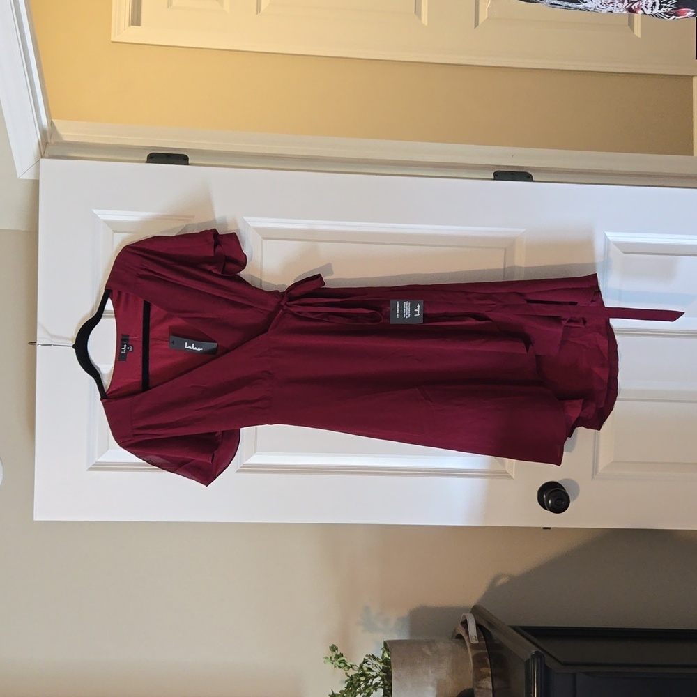Lulu's Rise to the Occasion Burgundy Midi Wrap Dress
